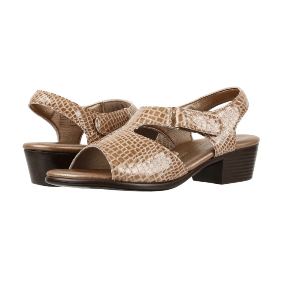 SAS Suntimer Beige Croc Sandels 9M, Adjustable Strap, Contoured Footbed Sandal